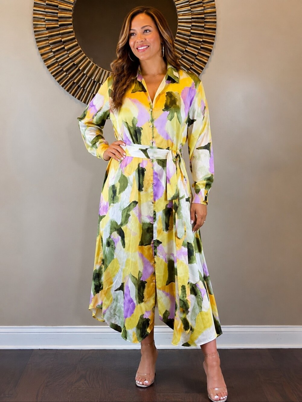 French Connection Watercolor Abstract Shirt Dress Size XL